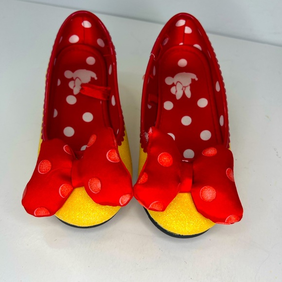 Disney Other - Disney Minnie Mouse Shoes Child Size 9/10 Yellow Glitter Red Plush Bow NEW